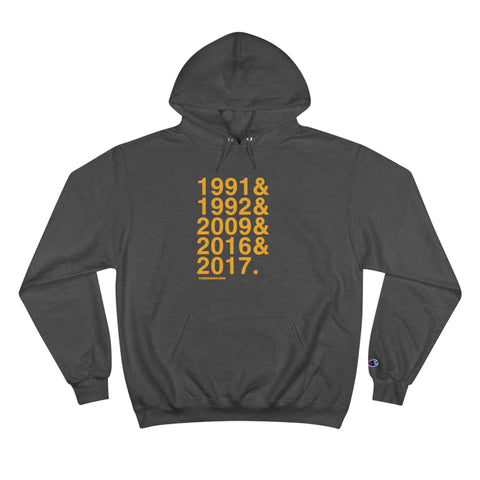 Pittsburgh Penguins Stanley Cups Ampersand - Champion Hoodie Hoodie Printify Charcoal Heather S 