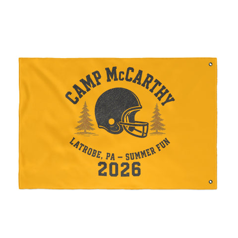 Camp McCarthy 2026 Double-Sided Outdoor Flag — Latrobe PA Summer Camp Football Design