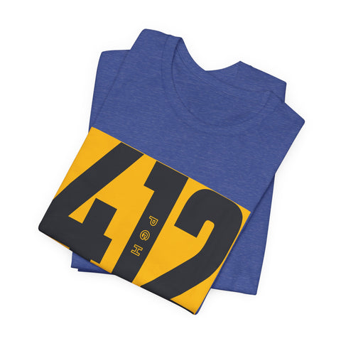 412 Bold Number T‑Shirt — Retro Yellow & Black City Area Code Tee