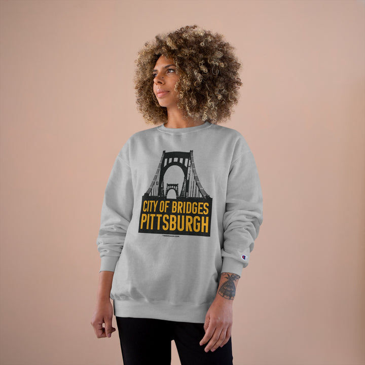 Pittsburgh, City of Bridges - Champion Crewneck Sweatshirt Sweatshirt Printify   