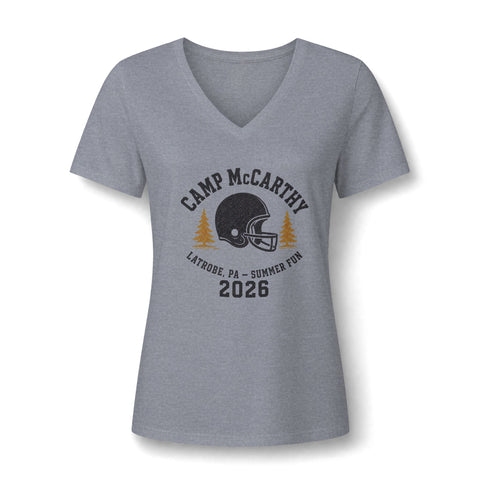 Camp McCarthy 2026 Women's V‑Neck Tee — Summer Camp Football Vintage Design