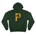 St. Patty's Day Shamrock- P is for Pittsburgh Series - Champion Hoodie Hoodie Printify Dark Green S 
