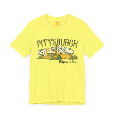 Pittsburgh City of Iron Vintage Logo - Short Sleeve Tee T-Shirt Printify Yellow S 