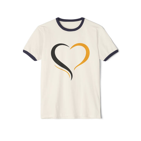 Black and Yellow Heart - Unisex Cotton Ringer T-Shirt