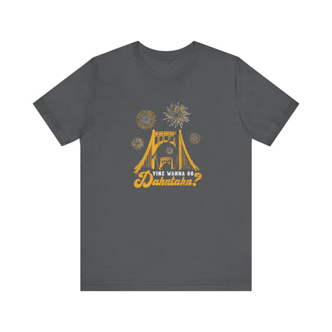 Yinz Wanna Go Dahntahn for Fireworks - Vintage Logo - Short Sleeve Tee T-Shirt Printify Asphalt S 