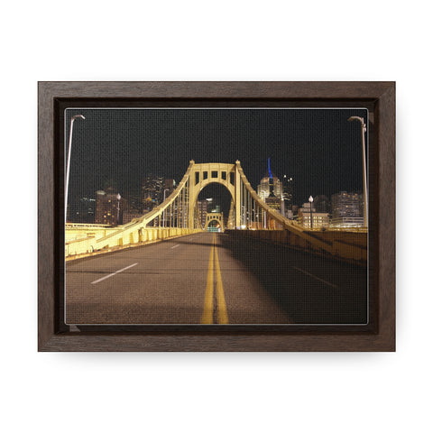 Pittsburgh Roberto Clemente Bridge at Night printed on Canvas Wraps, Horizontal Frame Canvas Printify 7" x 5" Walnut 1.25"