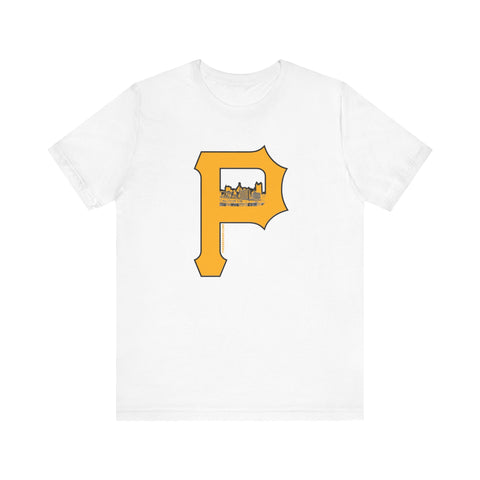 Pittsburgh Skyline - P for Pittsburgh Series - Short Sleeve Tee T-Shirt Printify White S 