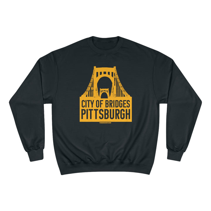 Pittsburgh, City of Bridges - Champion Crewneck Sweatshirt Sweatshirt Printify Black S 