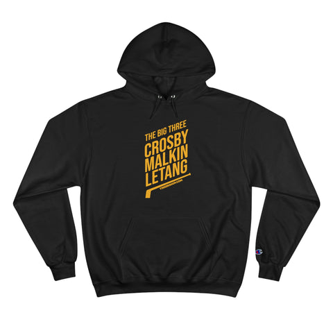 The Big Three - Crosby, Malkin, Letang - Hockey - Champion Hoodie Hoodie Printify Black S 