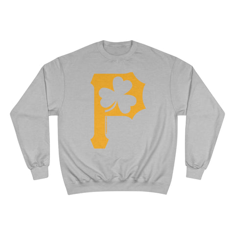 St. Patty's Day Clover - P is for Pittsburgh - Champion Crewneck Sweatshirt Sweatshirt Printify Light Steel S 