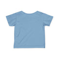 Sky blue back view of Cleveland Smells Like My Diaper infant t-shirt, part of a fun and soft baby apparel line.