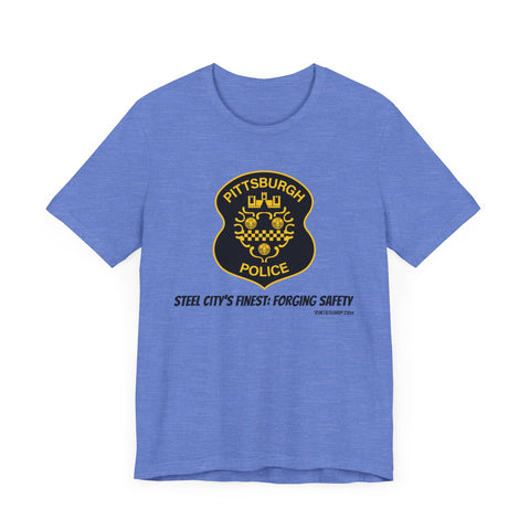 Steel City’s Finest: Forging Safety Pittsburgh Police Department Badge T-Shirt T-Shirt Printify Heather Columbia Blue S