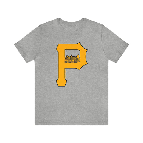 Pittsburgh Skyline - P for Pittsburgh Series - Short Sleeve Tee T-Shirt Printify Athletic Heather S 