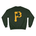 St. Patty's Day Shamrock - P is for Pittsburgh - Champion Crewneck Sweatshirt Sweatshirt Printify Dark Green S 