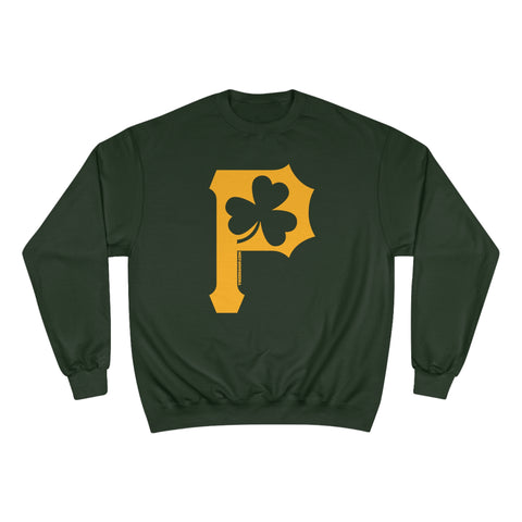 St. Patty's Day Shamrock - P is for Pittsburgh - Champion Crewneck Sweatshirt Sweatshirt Printify Dark Green S 