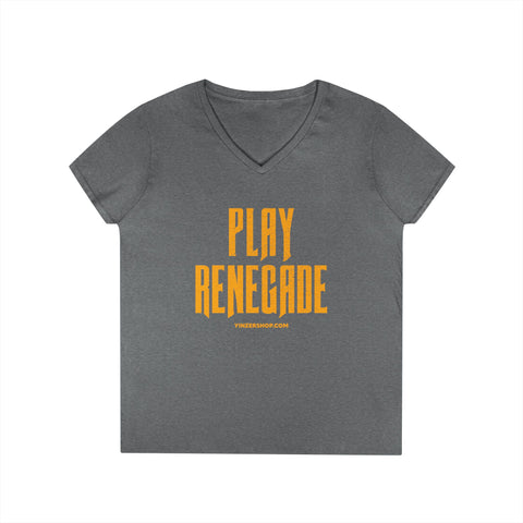 Play Renegade Distressed Graphic - Ladies' V-Neck T-Shirt V-neck Printify S Graphite Heather