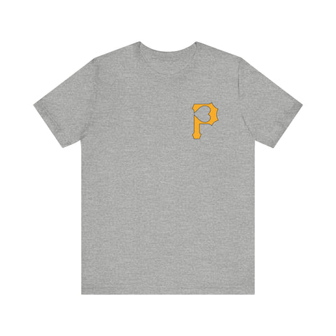 Heart of Pittsburgh - P for Pittsburgh Series - PRINT ON BACK - Short Sleeve Tee T-Shirt Printify Athletic Heather S 