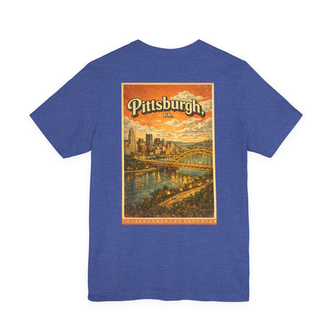 Vintage Pittsburgh Sunset (Print on Back) - Unisex Jersey Short Sleeve Tee