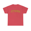 Red heather Vintage Classic Pittsburgh tee with bold yellow text, unisex fit and crew neck for stylish casual looks.