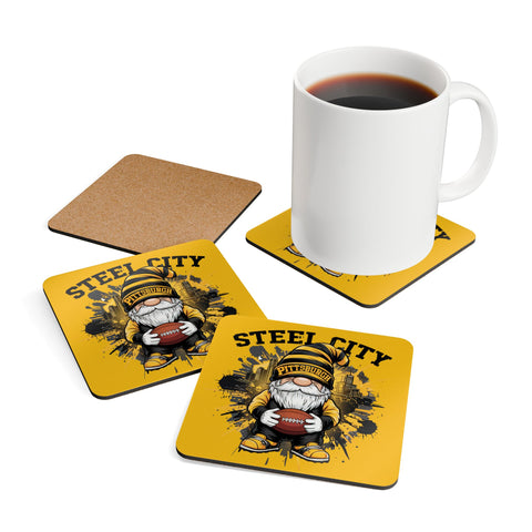 Steel City Gnome Cork Coaster Set – Pittsburgh Football Home Bar Decor