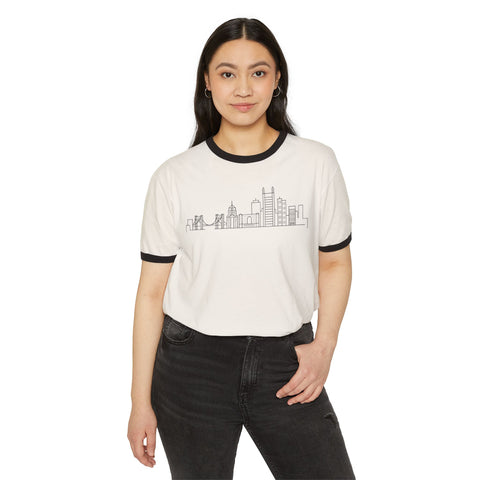 Pittsburgh Skyline Doodle - Next Level Unisex Cotton Ringer T-Shirt