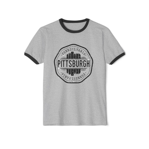 Pittsburgh Vintage Stamp - Unisex Cotton Ringer T-Shirt