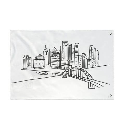 Pittsburgh Cartoon Skyline - Double Sided Flag