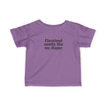 Purple Cleveland Smells Like My Diaper baby t-shirt with black text, humorous and soft toddler apparel.