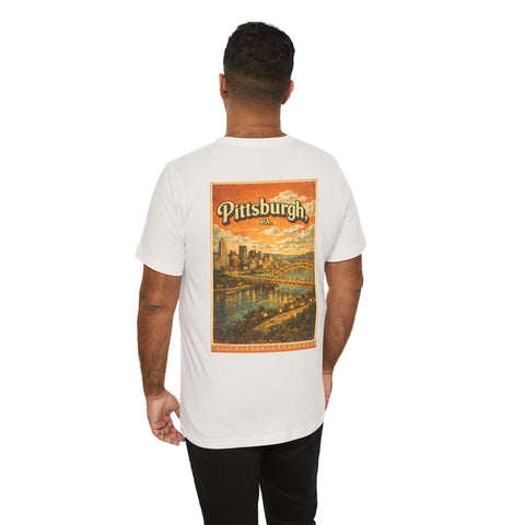 Vintage Pittsburgh Sunset (Print on Back) - Unisex Jersey Short Sleeve Tee