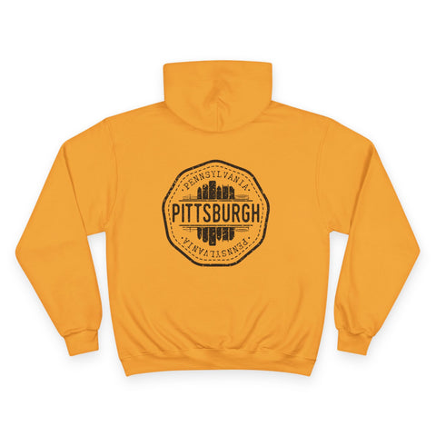 Pittsburgh Vintage Stamp - Print on back - Champion Hoodie