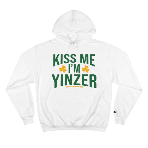 Kiss Me, I'm Yinzer - St Patty's Day - Champion Hoodie Hoodie Printify White S 