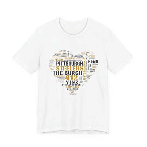 Pittsburgh Heart Word Art - Unisex Jersey Short Sleeve Tee