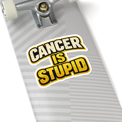 Cancer Is Stupid Sticker Black and Yellow Distressed