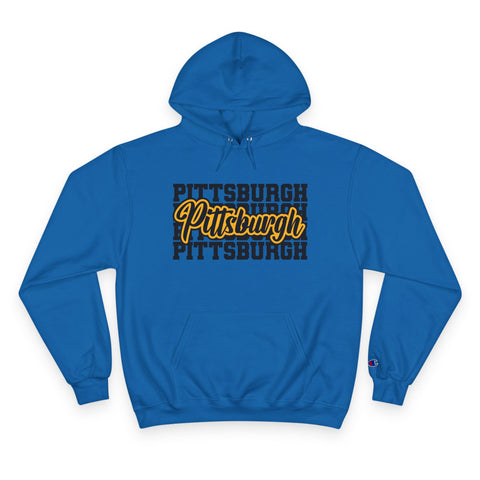 Pittsburgh Typography - Print on back - Champion Hoodie