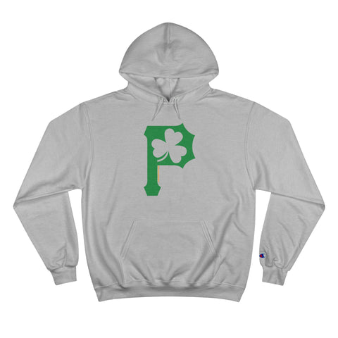 St. Patty's Day Shamrock- P is for Pittsburgh Series - Champion Hoodie Hoodie Printify Light Steel S 