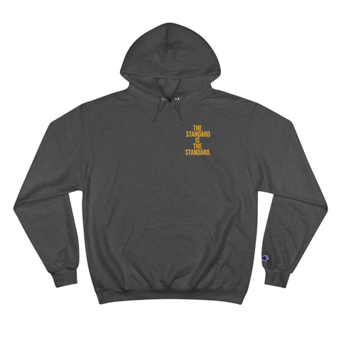 The Standard Is The Standard - Print on BACK - Champion Hoodie Hoodie Printify Charcoal Heather S 
