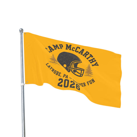 Camp McCarthy 2026 Double-Sided Outdoor Flag — Latrobe PA Summer Camp Football Design