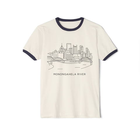 Monongahela River Skyline - Unisex Cotton Ringer T-Shirt