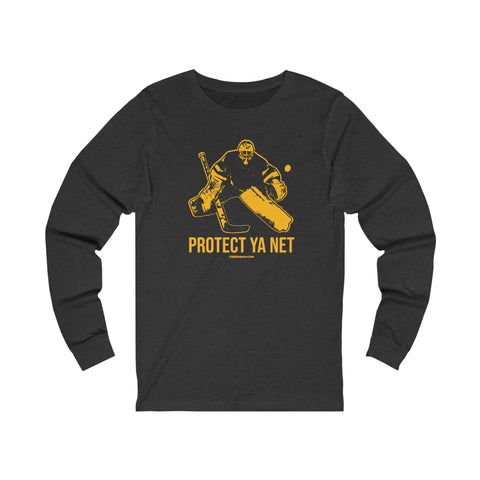 Protect Ya Net - Hockey - Long Sleeve Tee Long-sleeve Printify XS Dark Grey Heather 