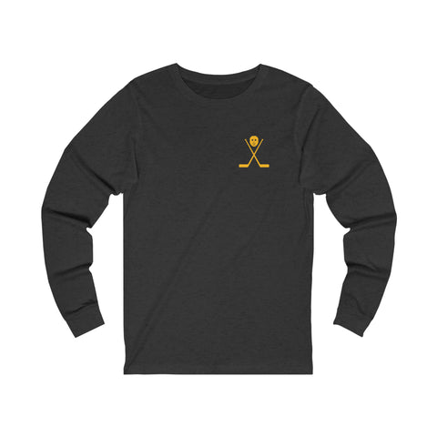 I'm Just Here for the Fights Hockey Shirt - Long Sleeve Tee - DESIGN ON BACK Long-sleeve Printify XS Dark Grey Heather 