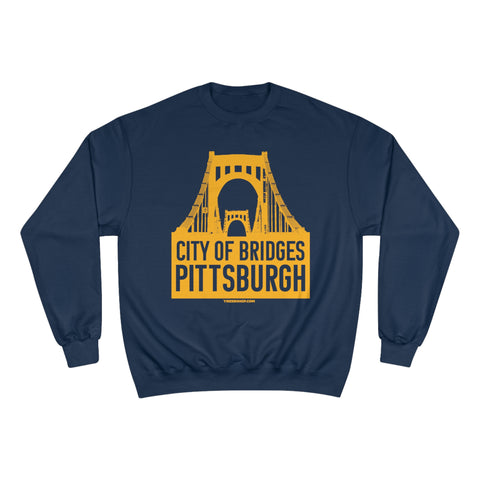 Pittsburgh, City of Bridges - Champion Crewneck Sweatshirt Sweatshirt Printify Navy S 