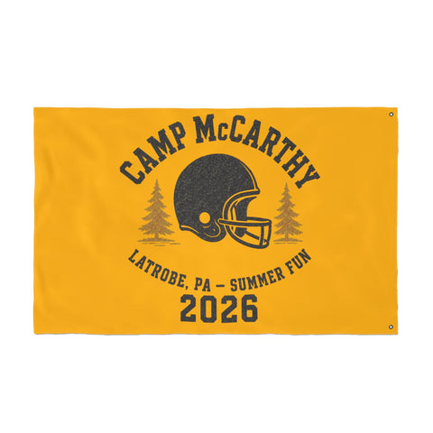 Camp McCarthy 2026 Double-Sided Outdoor Flag — Latrobe PA Summer Camp Football Design