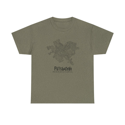 Pittsburgh Topo Word Map Graphic Gildan Unisex Heavy Cotton Tee