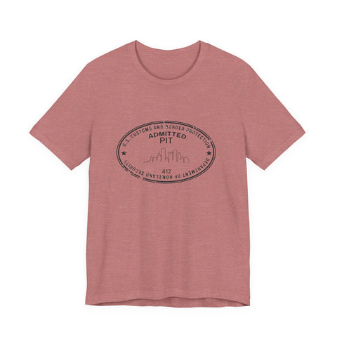 Pittsburgh Border Stamp - Short Sleeve T-Shirt in heather mauve with black stamp design, perfect for casual style and fast delivery.