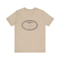 Pittsburgh Border Stamp - Short Sleeve T-Shirt in beige with black oval stamp print, ideal for casual wear and available with 2-day delivery.