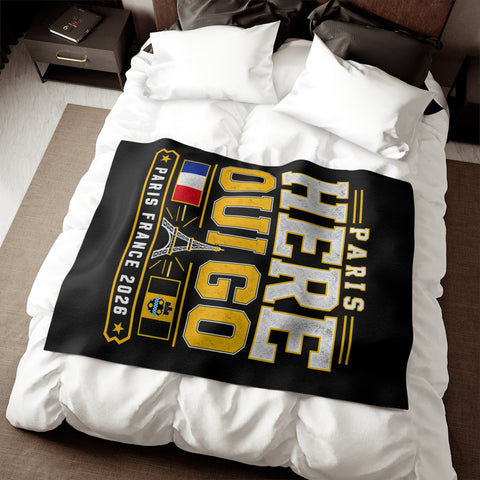 Paris Here Oui Go ( Here We Go ) Sweatshirt Blanket | Pittsburgh Black & Gold Paris 2026