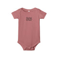 Funny baby onesie in mauve with 'Cleveland smells like my diaper' text, perfect for infant clothing with humor.