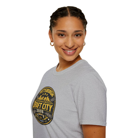 NFL Draft City 2026 T-Shirt — Pittsburgh Skyline Football Fan Tee