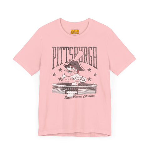 Pittsburgh Pirates Baseball Three River Stadium Retro Design - Short Sleeve Tee T-Shirt Printify Pink S 