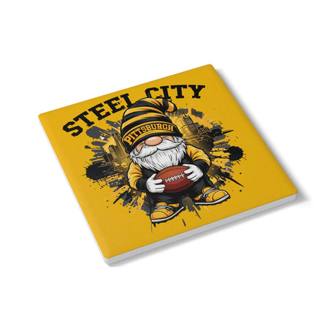 Steel City Gnome Ceramic Coaster – Pittsburgh Football Cork-Back Drink Mat